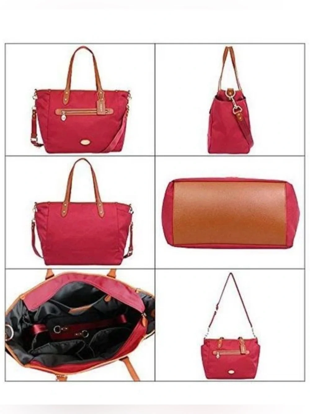 Coach Red Canvas Tote with Brown Leather Trim